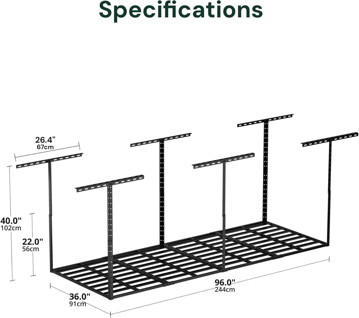 SunsGrove 3x8 Garage Storage Overhead Rack Organization, Adjustable Ceiling Mounted Storage Racks, 800LBS Weight Capacity, 22"-40" Ceiling Dropdown, 2 Pcs, Black