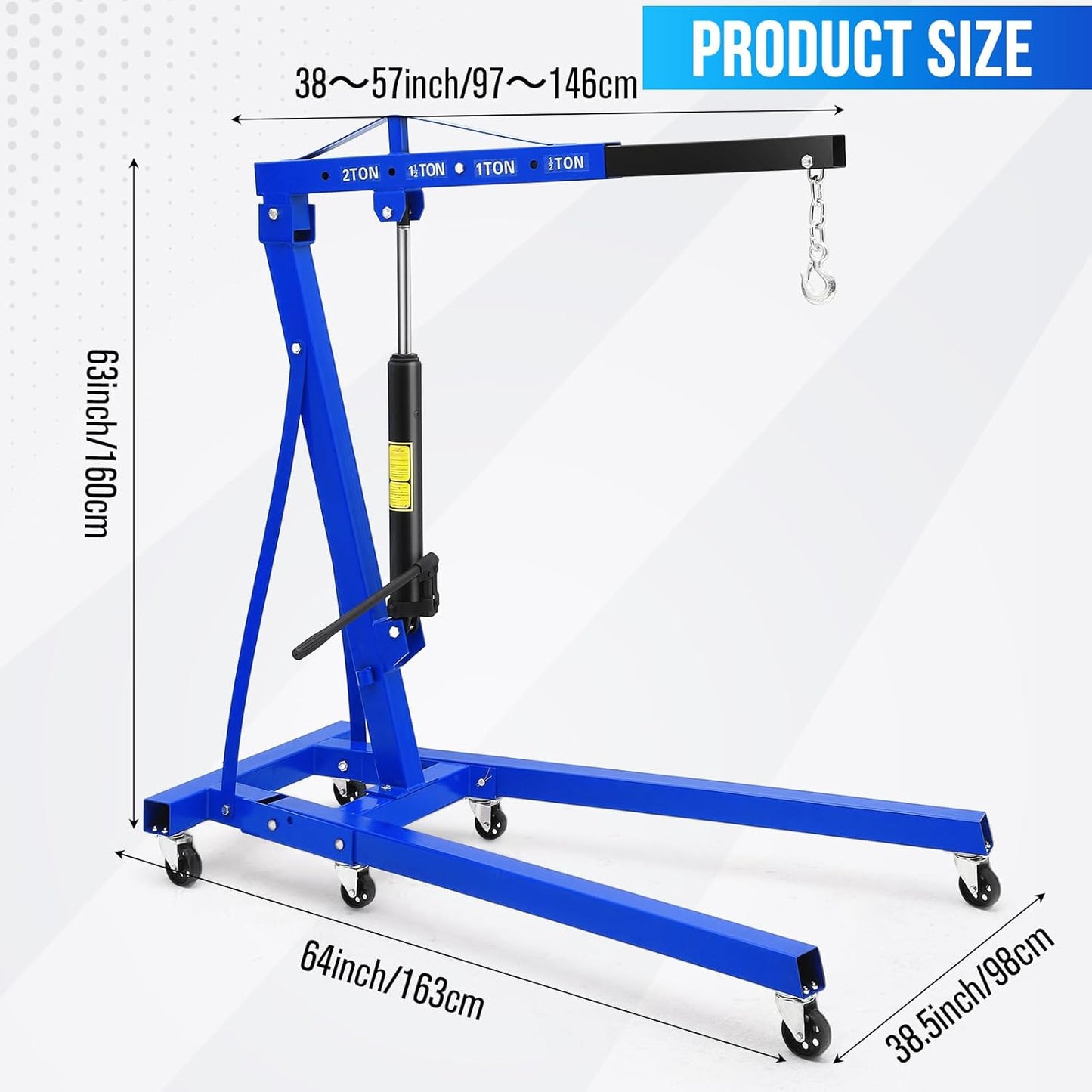2 Ton Engine Hoist, Hydraulic Cherry Picker Engine Hoist Lift, 4400LBS Heavy Duty Crane Lifter with 6 Casters and Telescopic Boom, Foldable & Portable Design, for Garage, Workshop, Warehouse (Blue)