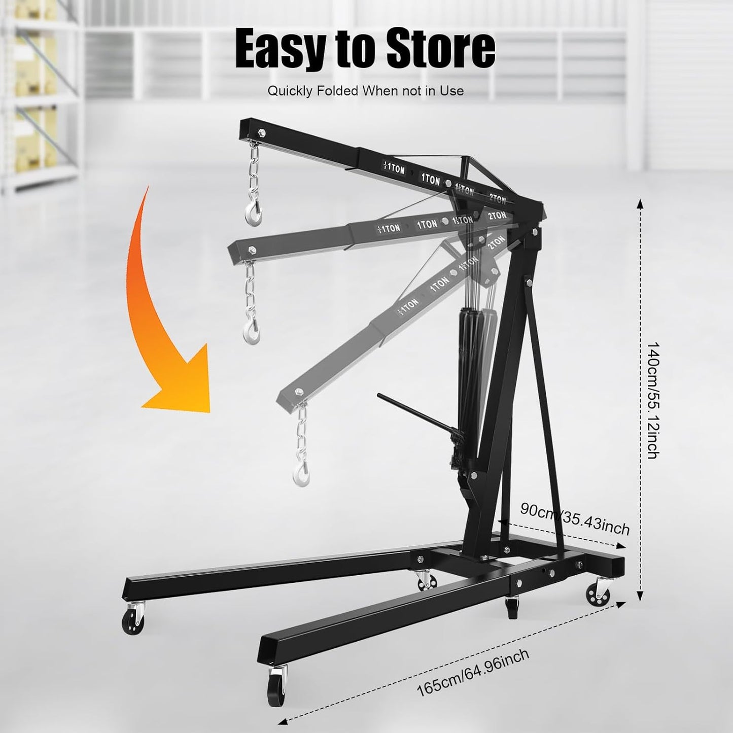 6.89Ft Folding Engine Lift 2 Ton Folding Cherry Picker Shop Crane Hoist Lift Engine Hoist with 6 Wheels Engine Crane Folding Engine Hoist for Car Fixing Workshops Garages (Black)