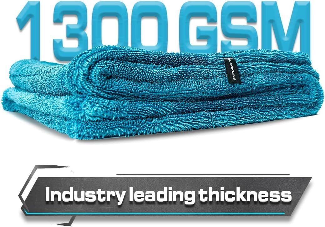 Blackline Car Drying Towel - 2ftx3ft XL-Popular Pick Among Detailing Pros -Aqua 1300 GSM Microfiber Accessory - Absorbs Over 8lbs of Water - Leaves No Streaks, Spots or Scratches - Dries an Entire Car