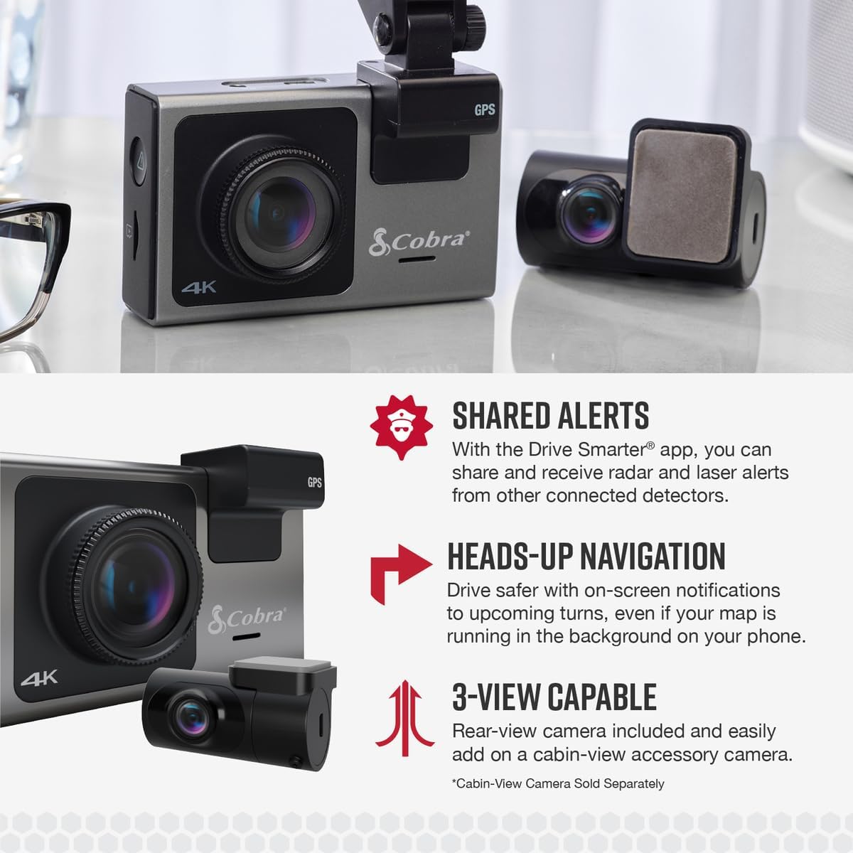 Bundle of Cobra Smart Dash Cam with Rear Cam (SC 400D) + Cobra 2.5A Micro USB Hardwire Kit