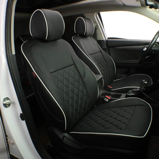 EKR Sportage Seat Covers Custom Fit for KIA Sportage EX,X-Line,SX,SX Prestige,X-pro,X-pro Prestige 2023 2024 2025 2026 Leather Car Seat Cover Full Set - Faux Leather(Black with White Piping)