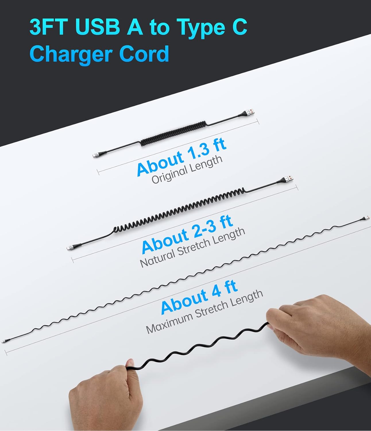 USB Type C Coiled Cable Fast Charging (3FT/5FT), 2Pack Android Auto Charging Cord for Car, Short USB A to USB C Charge Cable Compatible with iPhone 16/15/Pro Max/Samsung Galaxy S20 Note 10 and More