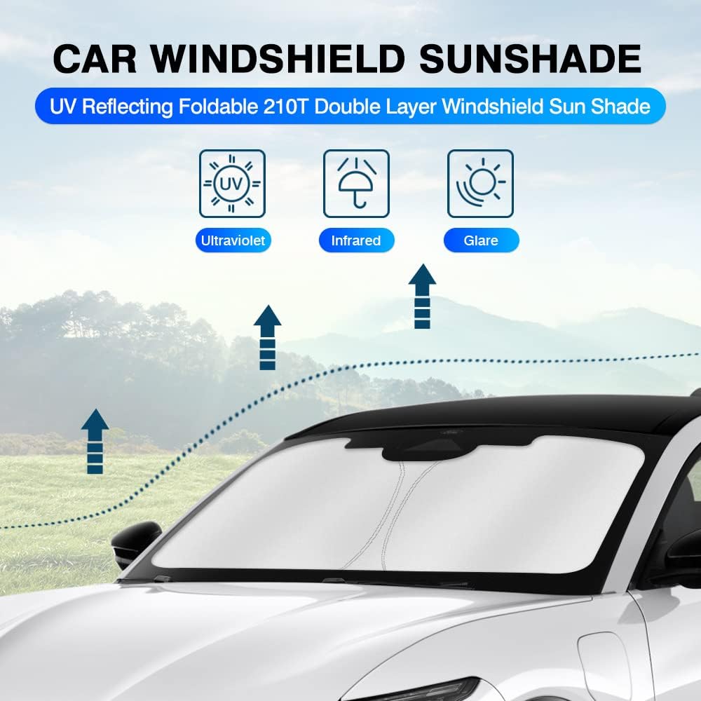 KUST Windshield Sun Shade for Ford Mustang Mach-E 2021 2022 2023 2024 2025 2026 Mache Window Sunshade Sun Visor Protector Foldable Blocks UV Rays Keep Car Cooler