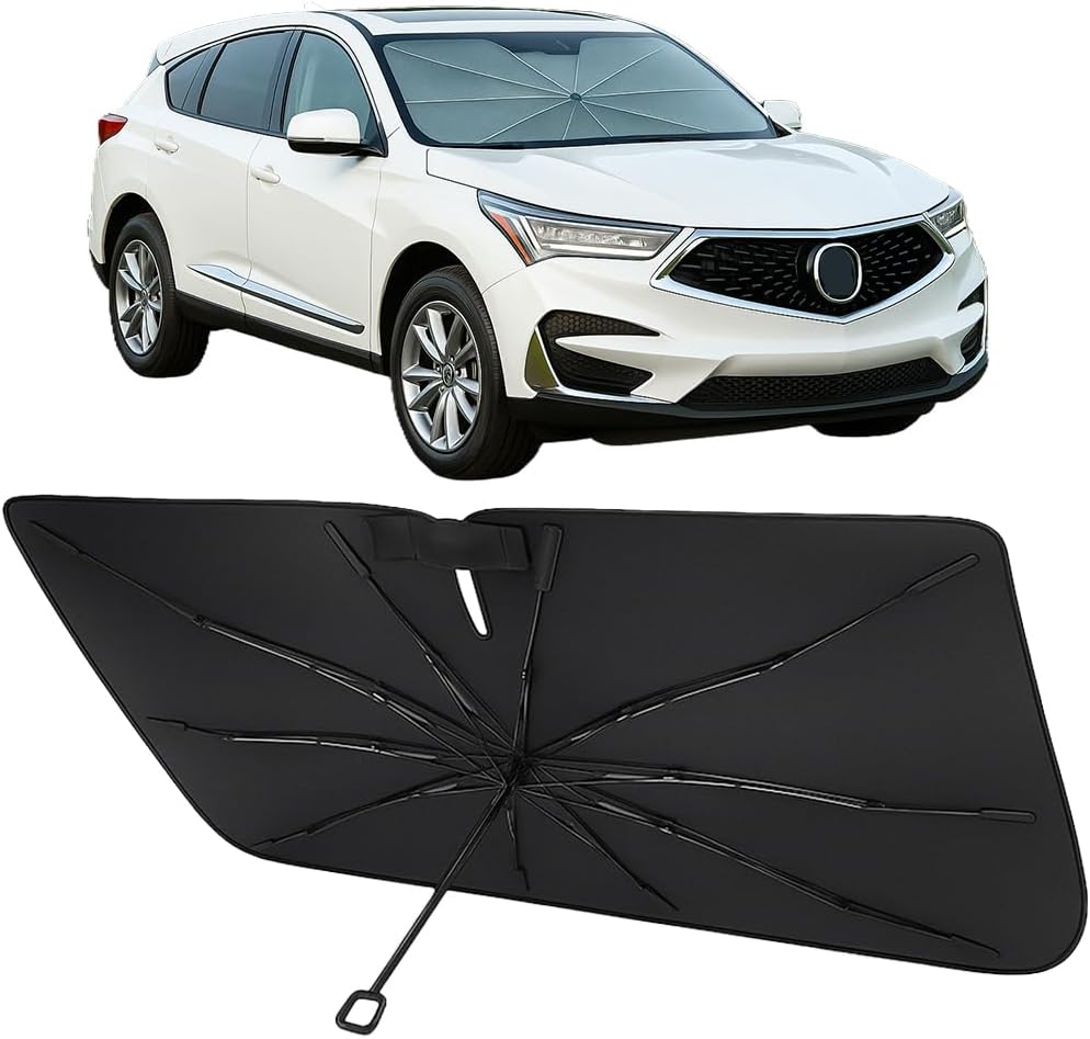 Proadsy Windshield Sun Shade Umbrella for Acura RDX 2019-2025 2026 Foldable Car Umbrella Sunshade with Soft TPU Handle Spring Structure Crystal Cooling Material Protect Car from Rays & Heat