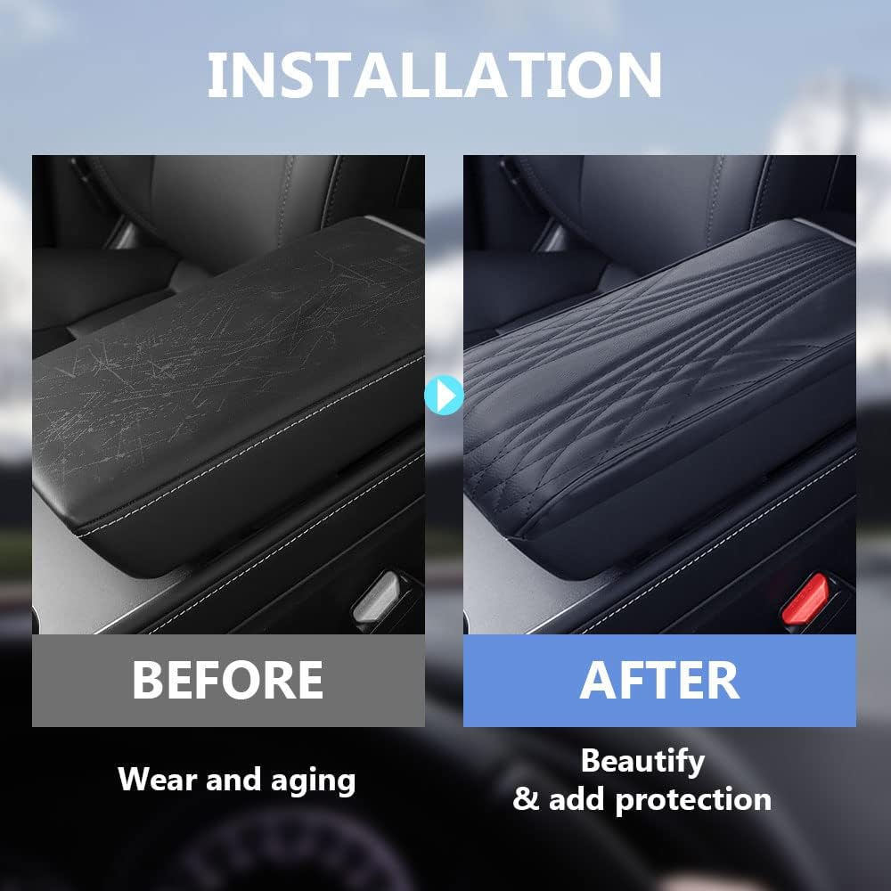 2025 Upgrade Universal Style Memory Cotton Car Armrest Box Pad,New Leather Car Armrest Box Pad Car Center Console Cover Pad,Vehicle Seat Box Cushion Protector for SUV Truck (Coffee, Angle Pattern)