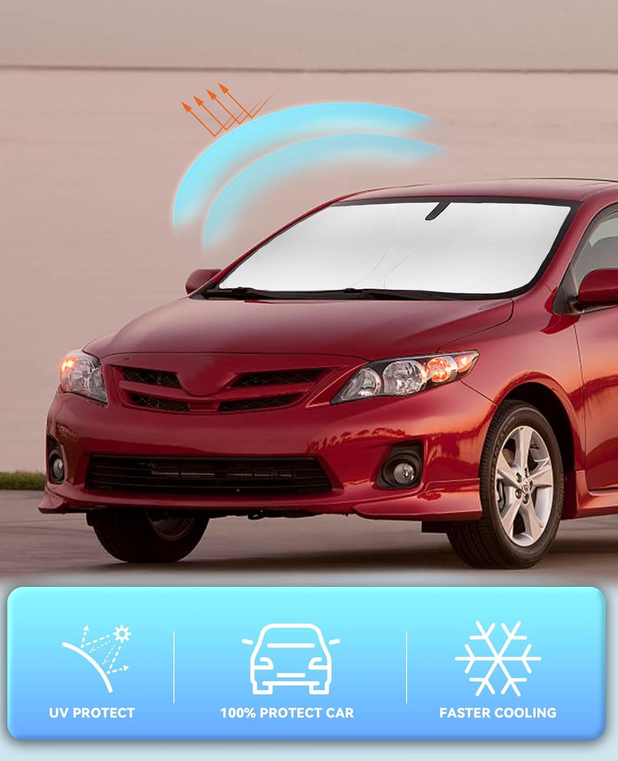 Sun Shade for Toyota Corolla Windshield Sunshades Cover Custom Fit 2009-2013 Corolla L LS LE ECO XLE SE XSE Sedan Accessories Front Window Shields Sun Visor Protector Blocks UV Rays & Heat Damage