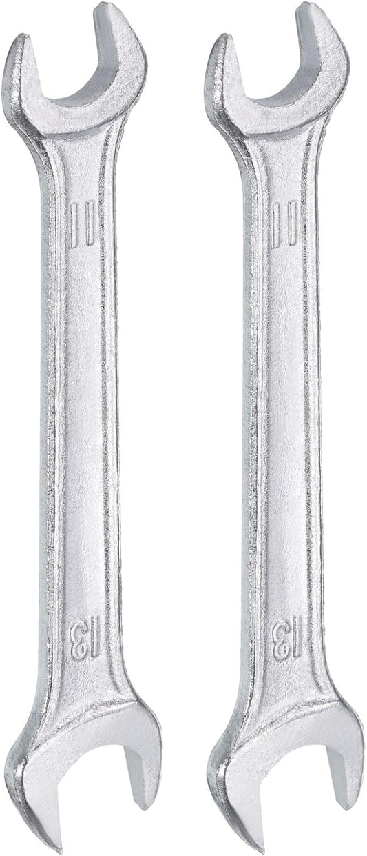 HARFINGTON 2pcs Double Open End Wrench 11mm x 13mm Metric 15 Degree Offset Angle Small Flat Head Wrench Galvanizing Open Ended Spanner for Automotive Repair Furniture Assembly