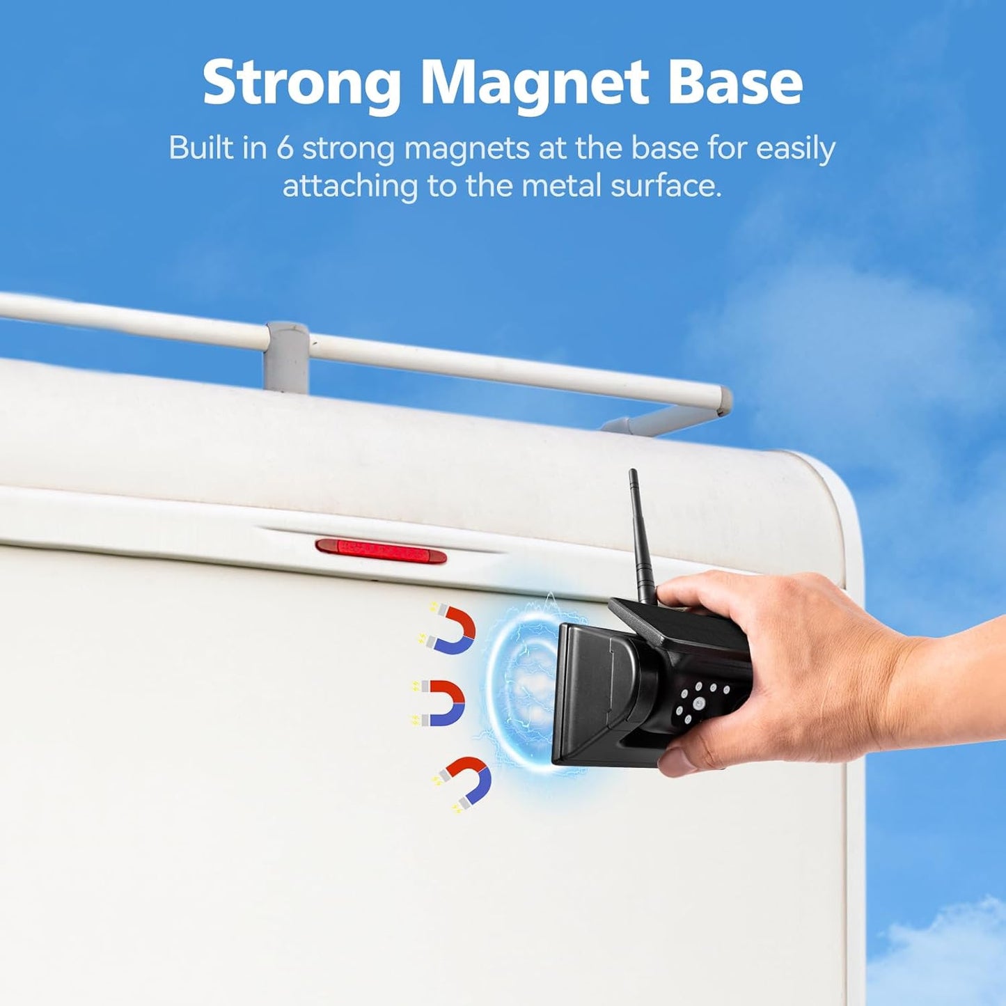 10.1" - 2 Magnetic Solar Wireless Backup Camera, HD 1080P DVR Monitor, Dual RV Cameras System for Hitch Towing RV Camper Trailer, IR Night Vision, Rechargeable Battery, Type-C Charging, SR2