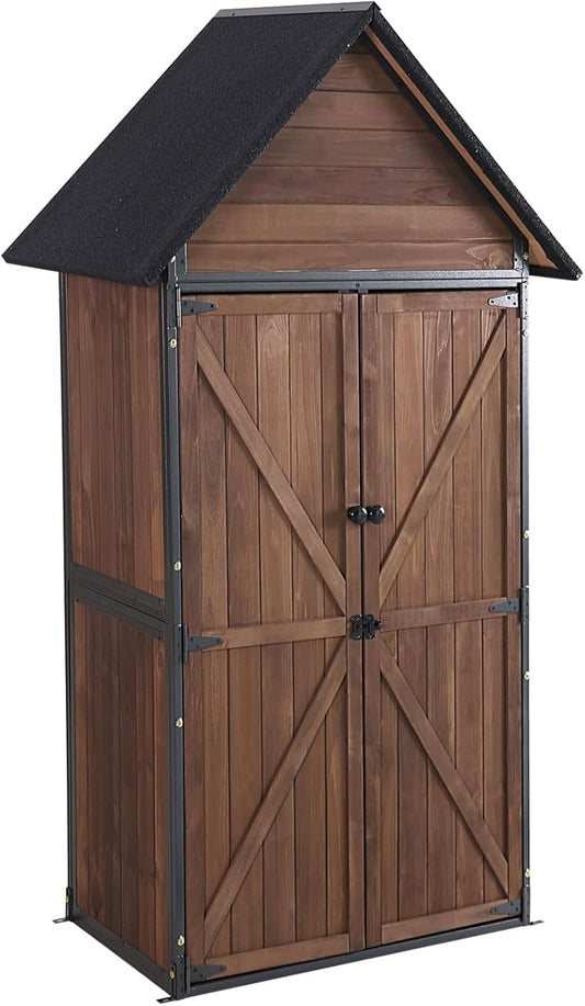 GUTINNEEN Shed Outdoor Storage Upgraded with Durable Metal Frame Garden Shed Tool Storage Cabinet with Wooden Floor Adjustable Shelfs 2.5 x 1.4FT （Dark Color）
