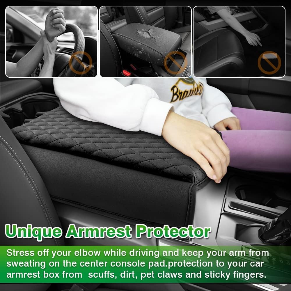 Shademax Custom Fit for Center Console Cover Ford 2021-2025 2026 F-150 Ford F150, 2022-2025 F150 Lightning Work Surface Console Armrest Cover Console Cushion Pad PU Leather Armrest Seat Box Protector