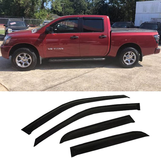 94858 Side Window Wind Deflector,4pc Outside Mount Style Nice Sun Rain Guards Set,Window Visor fit for 2004-2015 Nissan Titan Crew Cab