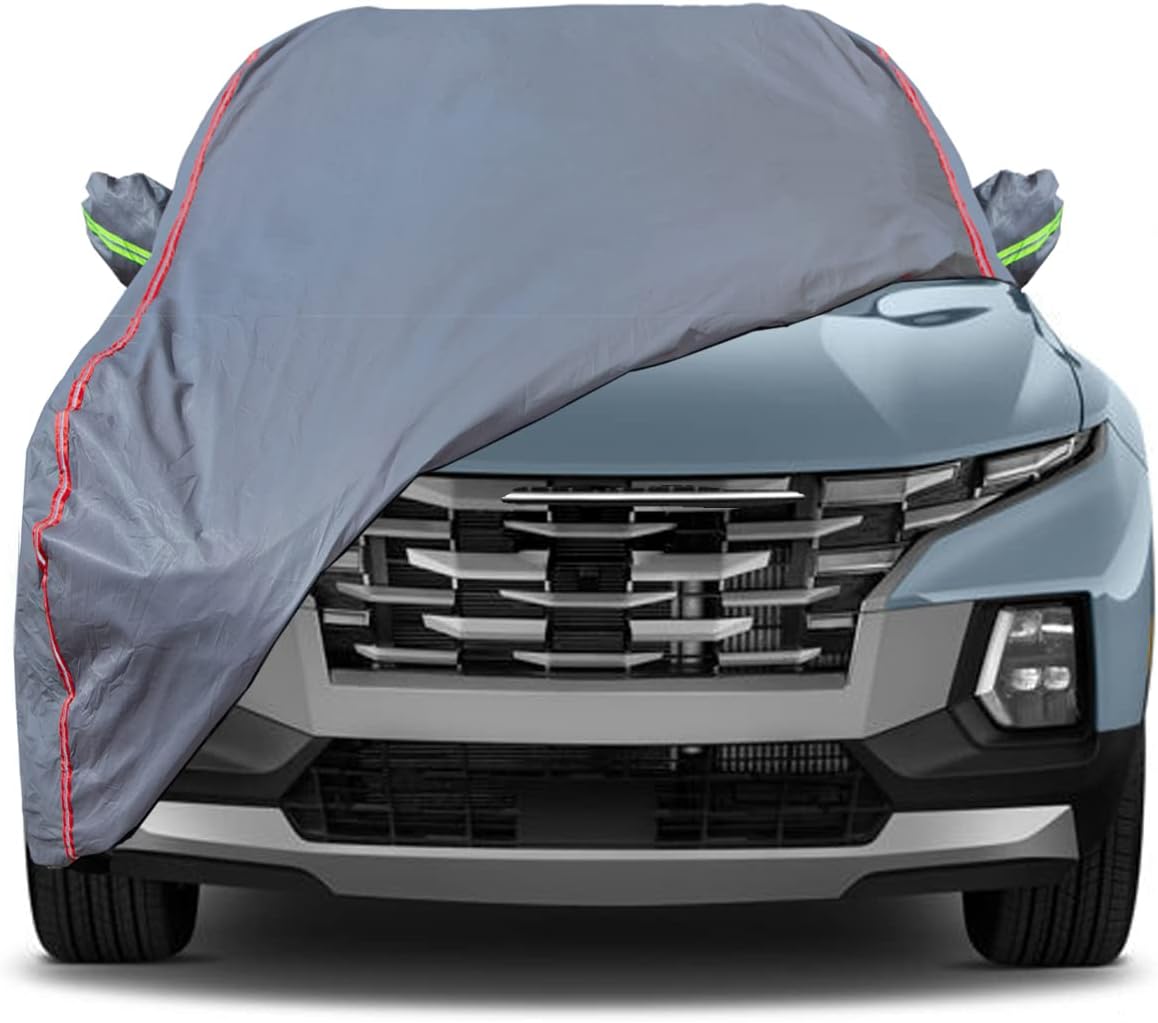 AUQDD 6-Layers PEVA New Material Truck Full Padded Car Cover Waterproof All Weather Weatherproof UV Sun Protection Snow Dust Storm Resistant Outdoor Exterior Custom Form-Fit Straps 180"-206" Grey