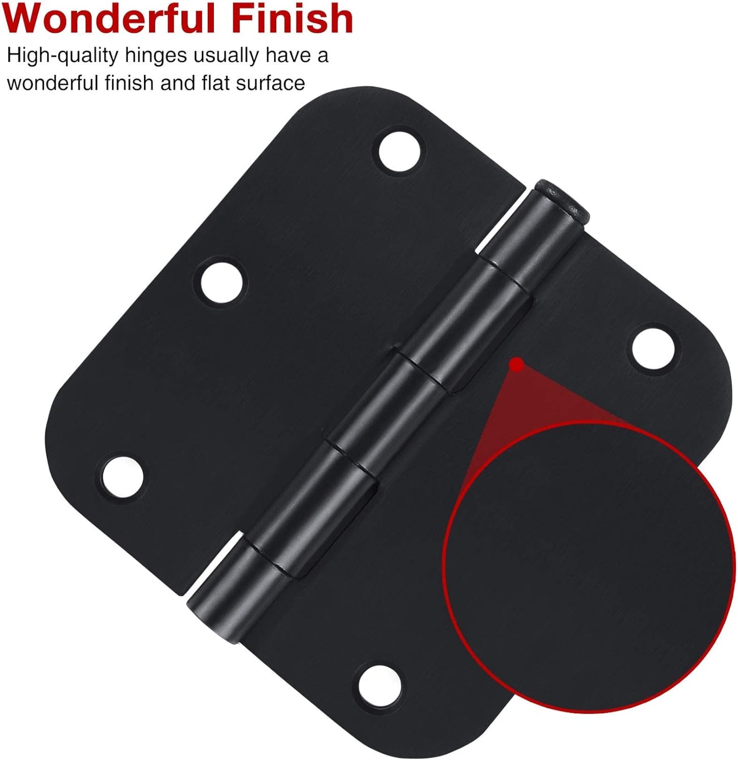 Interior Matte Black Hardware Door Hinges 3.5 Inch 30 Pack 3 1/2" Rounded 5/8" Radius Left Right Hinge for Penthouse Studio Dorm Hut Apartment Home Metal Decor Bisagras para Puertas De Madera 3 ½"