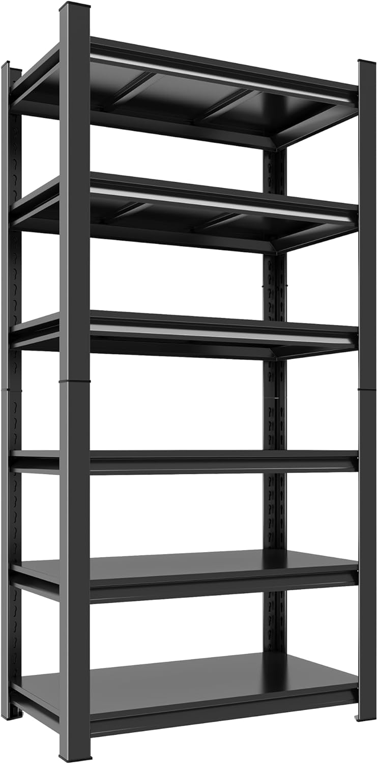 Garage Shelving 3600LBS Heavy Duty Shelving Units and Storage Shelves Adjustable 6 Tier Metal Shelving for Kitchen,Utility Room and Basement, Black (15.75" Dx35.43 Wx77.44 H)