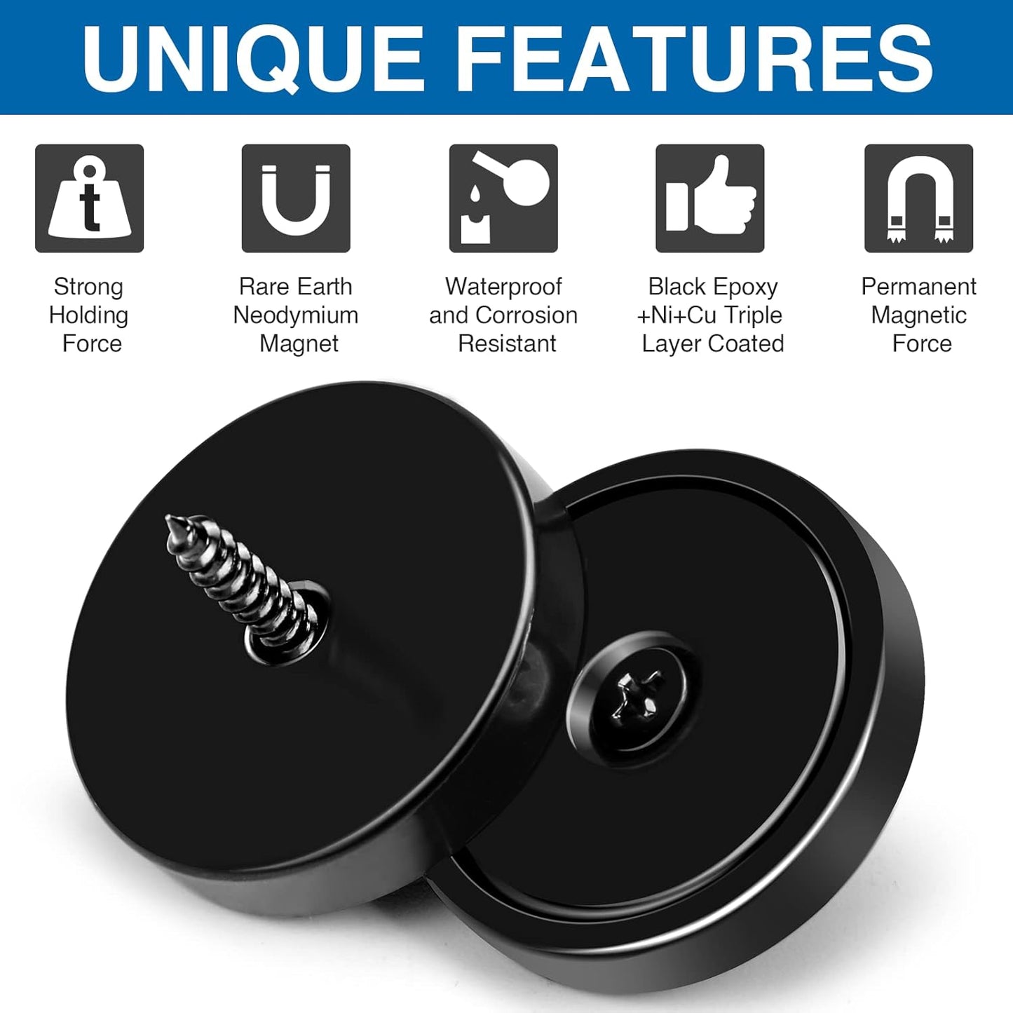 LOVIMAG Magnets with Holes, 110 lb+ Waterproof Strong Neodymium Cup Disc Magnets with Screws for Wall Mounting, Lifting Tools - Pack of 6