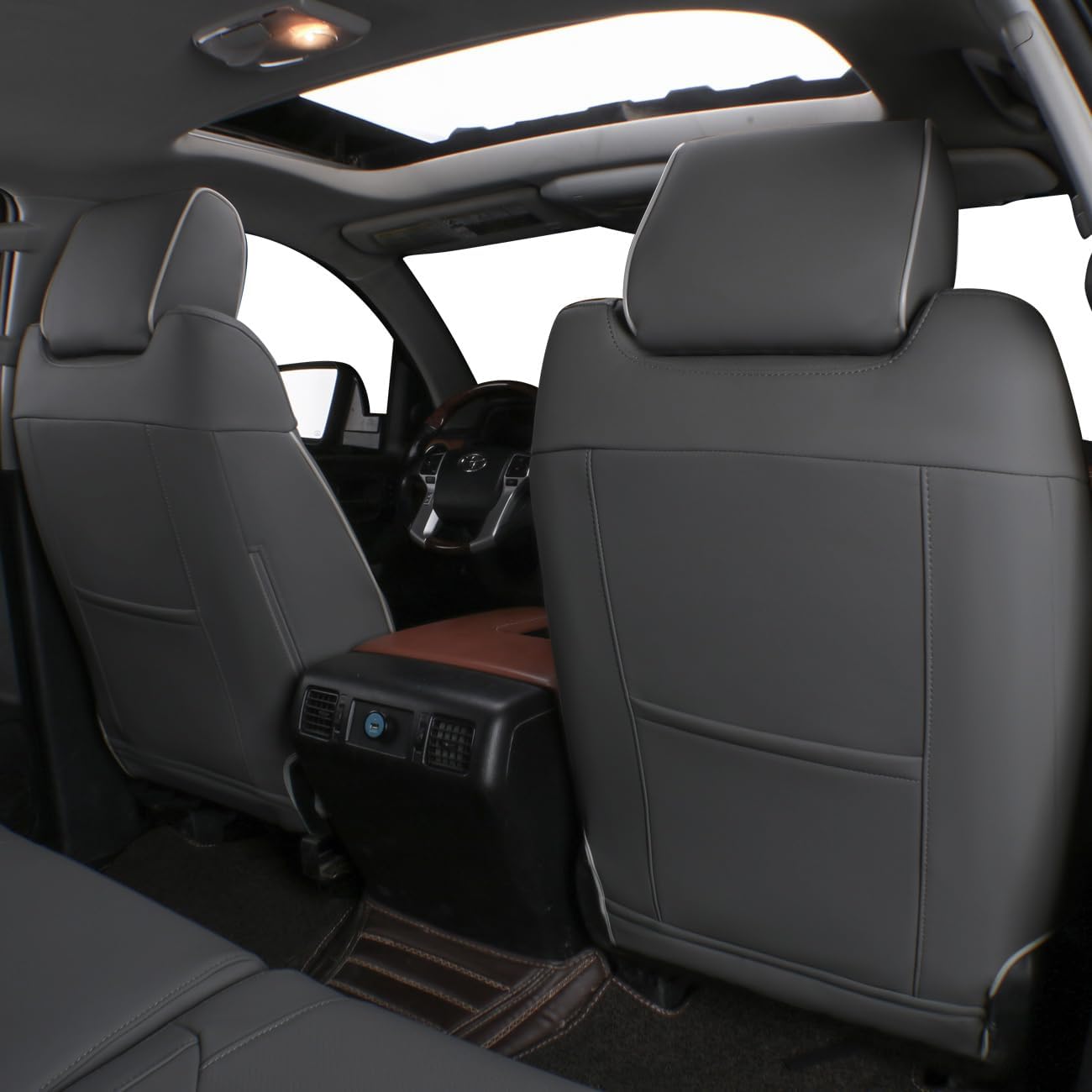 EKR Custom Fit Tacoma Car Seat Covers for Select Toyota Tacoma 2016 2017 2018 2019 2020 2021 2022 2023 Access Cab -Full Set,Leather(Gray)