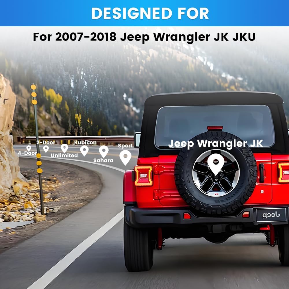 Backup Camera for Jeep Wrangler JK JKU Rubicon Sahara Sport Unlimited 2007-2018, Wide Angle Rear View Reverse Parking Off-Road Wheel Mount Camera