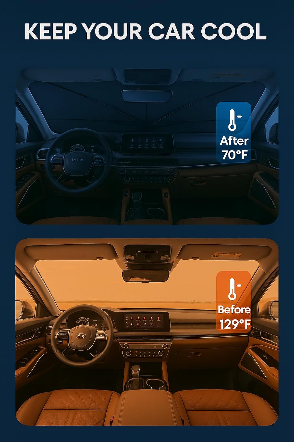 Proadsy Windshield Sun Shade Umbrella for Kia Telluride 2020-2025 2026 Foldable Car Umbrella Sunshade with Soft TPU Handle Spring Structure Crystal Cooling Material Protect Car from Rays & Heat