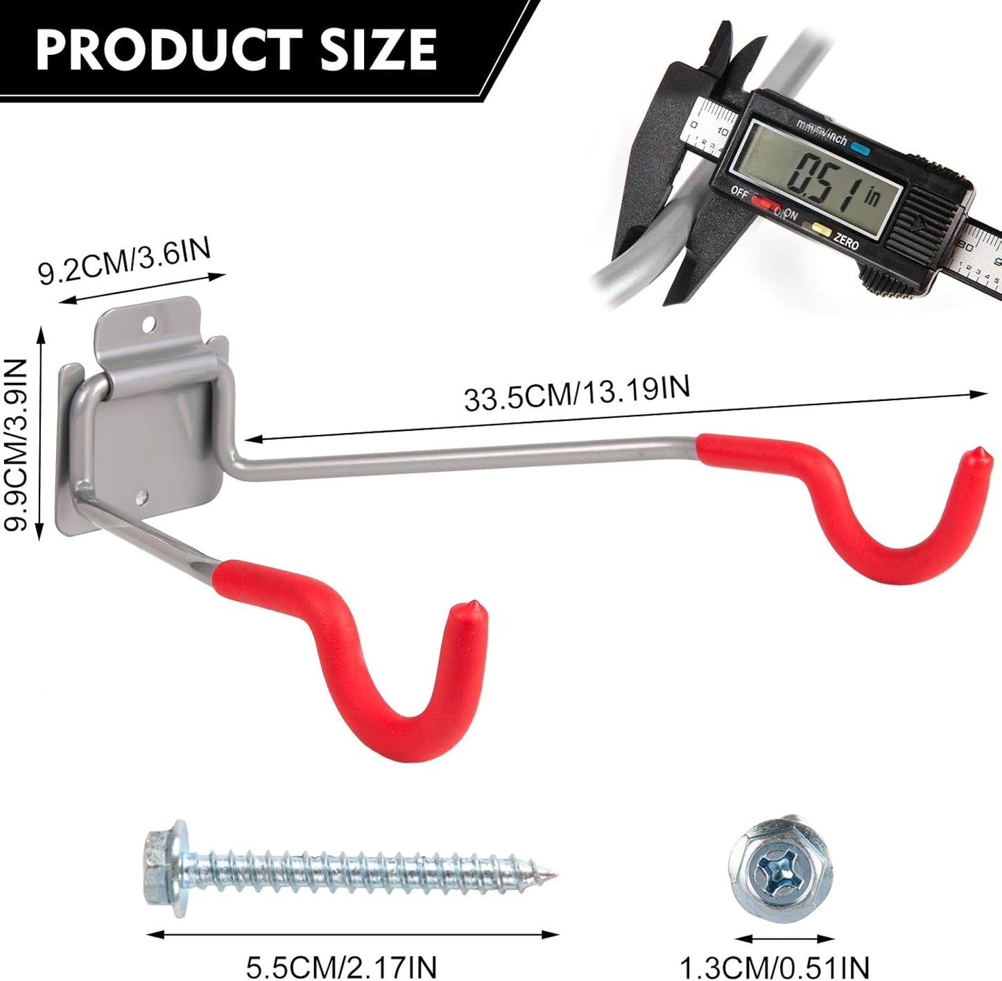 Bike Wall Mount Hangers，EVA Foam Padded Bicycle Hooks-Flip-Up Garage Bicycle Rack for Mountain, Road, and Kids Bikes Rack Holders 2 Pack Silver, Red