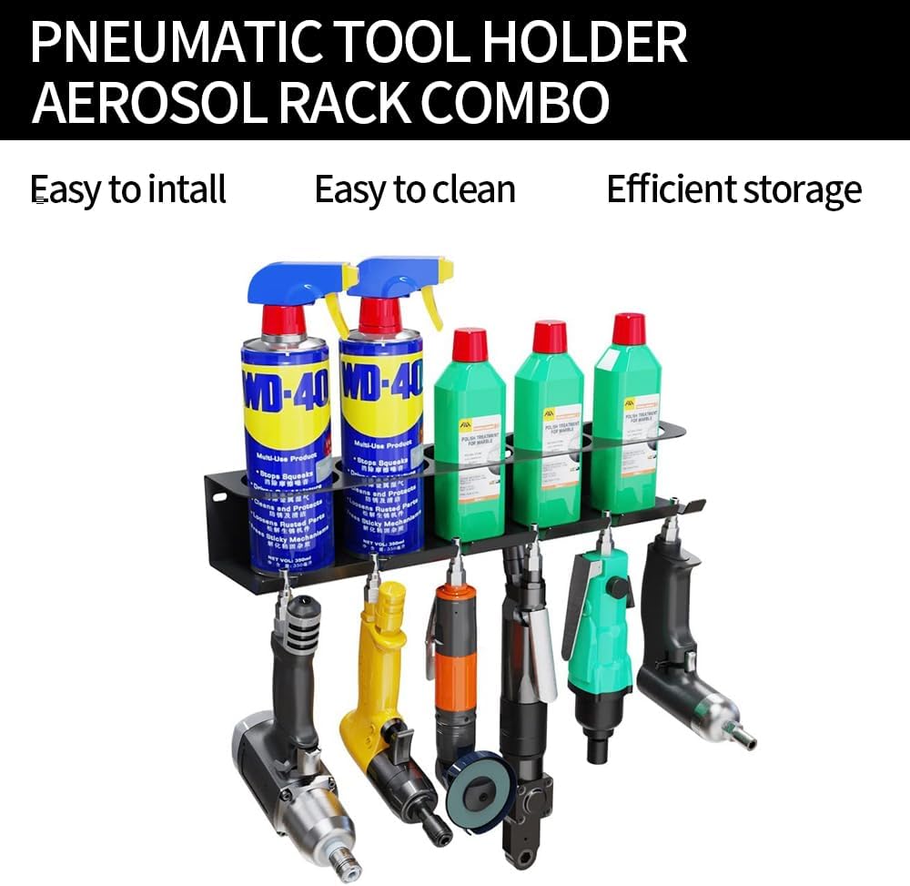 Spray Can Holder Rack Organizer,Pneumatic Tool Aerosol Rack Combo Paint Bottle Storage 5 Can Spray Bottle Holder Heavy-Duty Steel Wall Mounted for Garage and Workspace