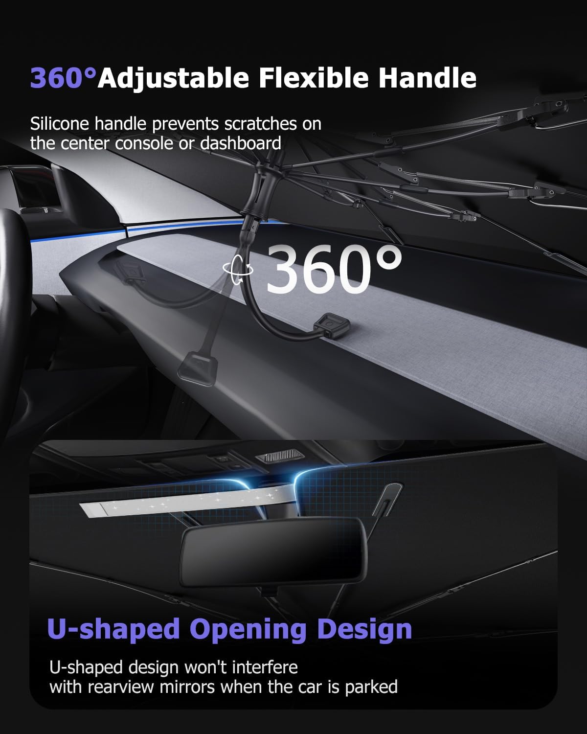 2025 Upgrade Car Windshield Sun Shade Windshield Sunshade Umbrella [Star Fabric] Protect Car from Sun Rays&Heat Damage Keeps Vehicle Cool, Spring Structure Edge Fits Sedans,SUVs,Trucks,Hatchbacks (M3)