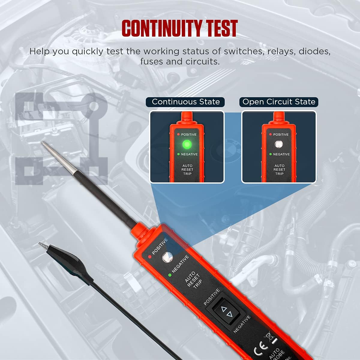 CMTOOL Power Circuit Probe Tester 6V-24V DC Test Light, Automotive Circuit Tester Car Short Finder, Component Activation, Polarity Identify, Overload Protection
