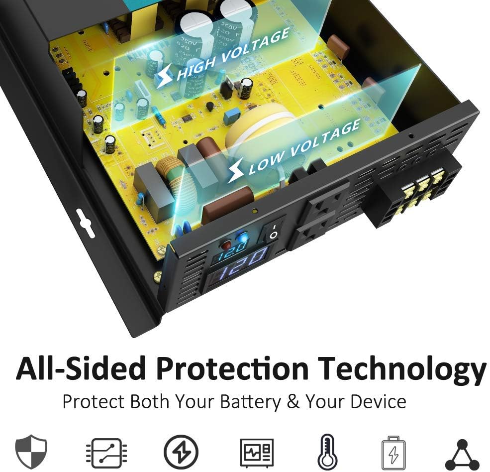 WZRELB 3000W 12V Pure Sine Wave Solar Power Inverter DC AC Converter (RBP300012W),Black