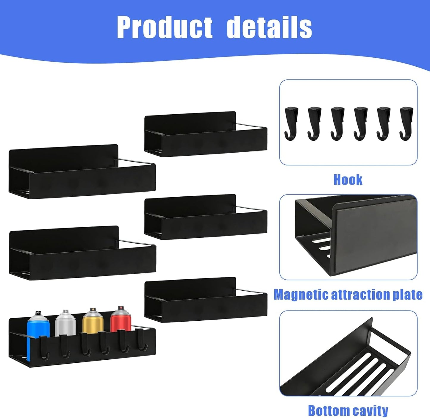 6Pcs Magnetic Aerosol Spray Can Holder, Steel Magnet Spray Toolbox Bottle Holder Rack Mechanic Paint Can Organizer Tool Box Storage Rack for Garage Home Workspace