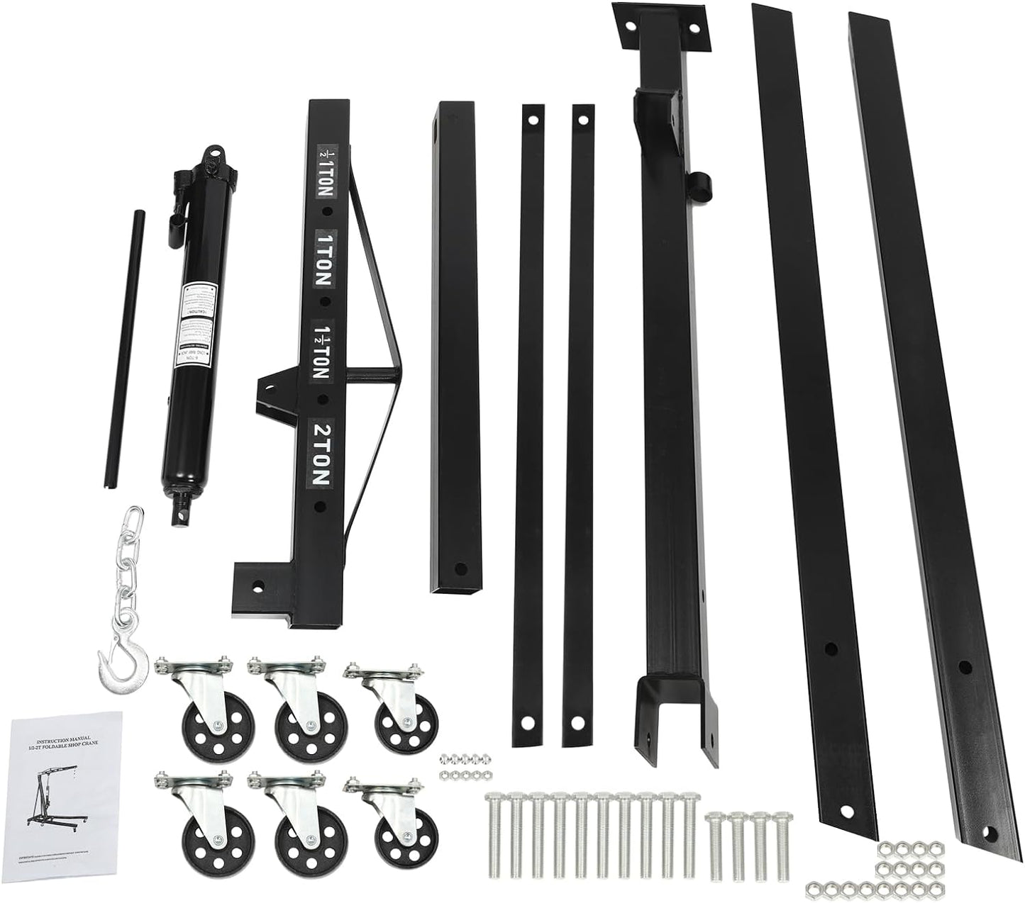 Engine Lift Crane 2 Ton (4000lbs) Engine Hoist Heavy Duty Garage Hydraulic Lift Foldable & Adjustable Height w/ 6 Universal Wheels for Car Fixing, Workshops, Ports, Warehouses, Garage