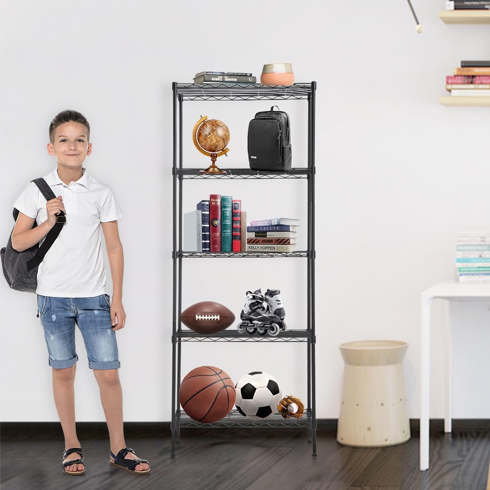 Wire Shelving Unit Metal Shelf Organizer Heavy Duty Wire Rack Storage Unit Rack Utility for Bathroom Office Kitchen (Black, 14" D x 24" W x 60" H)