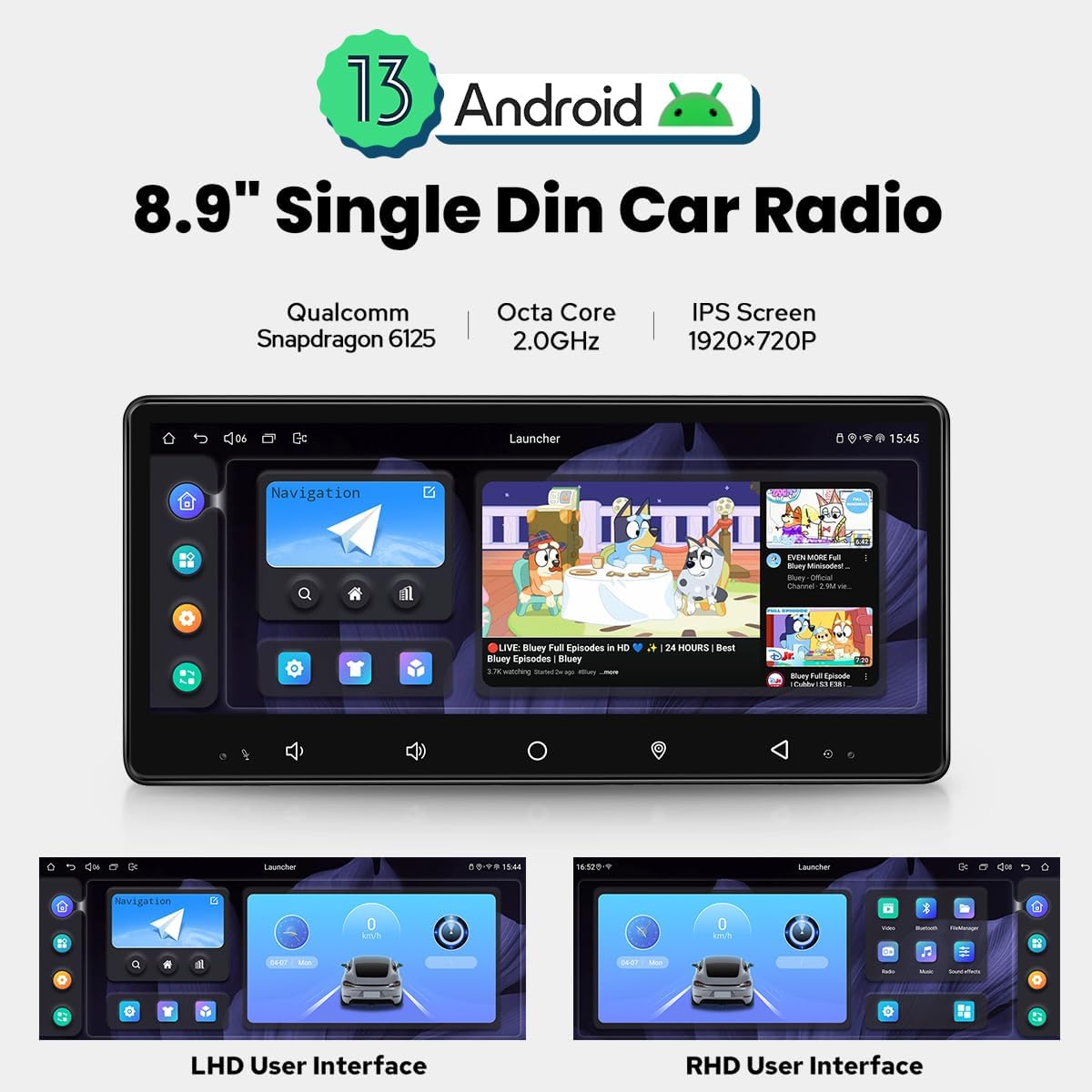 Joying 8.9" Single Din Touchscreen Radio Android 13 Head Unit with Carplay and Android Auto 4GB+64GB Detachable Car Stereo with Bluetooth, AM/FM, Subwoofer Output, GPS(JY-HTS01N4)