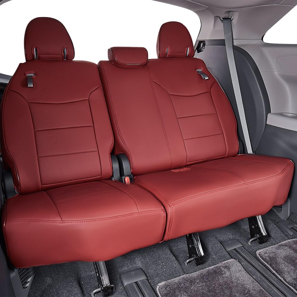 EKR Sienna Seat Covers for 2021 2022 2023 2024 2025 Toyota Sienna LE, XLE,8 Seats,2nd Row 4/2/4 Split,Waterproof Seat Covers Full Set for Trucks,Car Seat Protectors - Three Row,Leather (Burgundy)