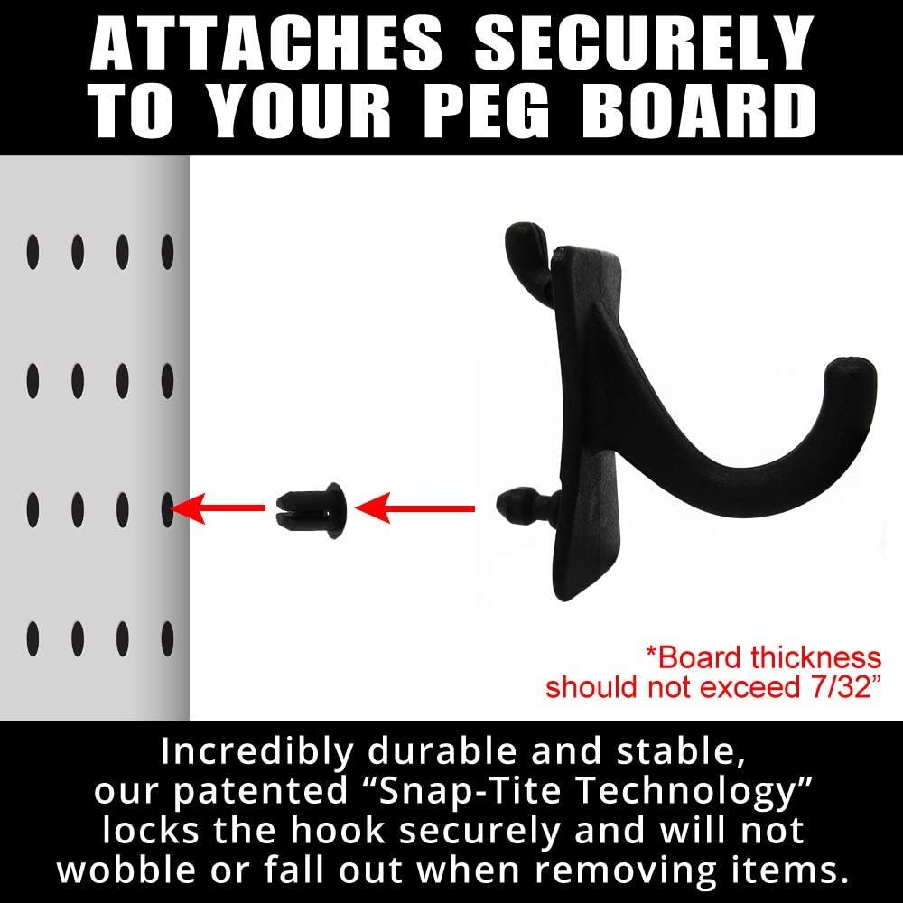 PegPro® J Hooks Kit for Standard “Wood Fiber” pegboard – Durable Plastic Pegboard Hooks - for Garage, Kitchen, Craft Room, and More (J Hook - 24 Pack, Black)