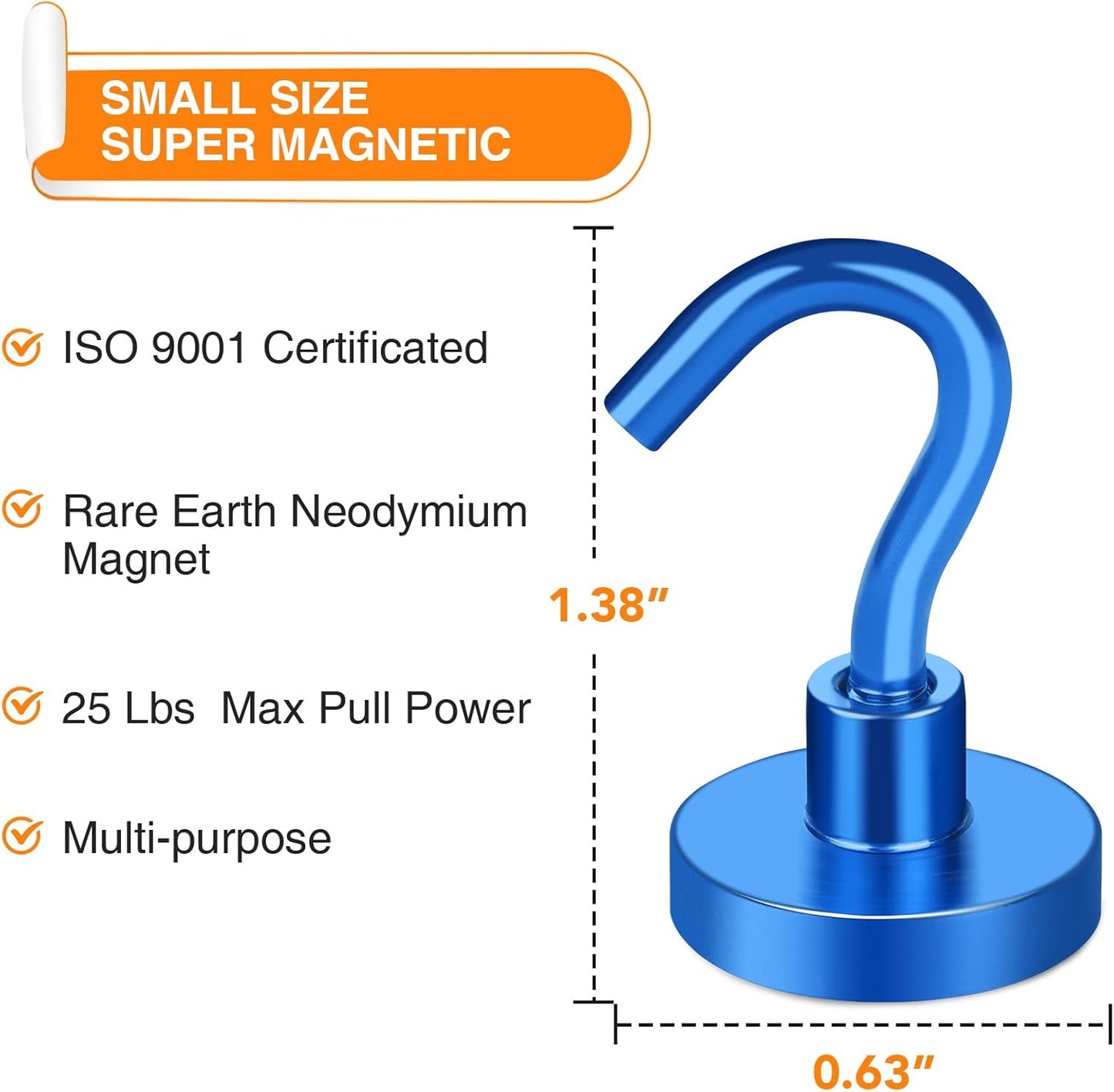 MIKEDE Magnetic Hooks Heavy Duty, 28LB+ Strong Magnets with Hook for Fridge, Neodymium Extra Strength Industrial Hooks for Hanging, Magnetic Hanger for Toolbox, Cruise, Grill(Blue,4 Pack)