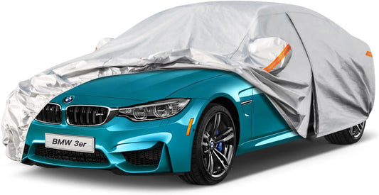 Kayme 6 Layers Car Cover Custom Fit for BMW 3 Series 320i 325i 328i 330i 335i (2013-2025) Waterproof All Weather for Automobiles, Outdoor Full Cover Rain Sun UV Protection.Silver