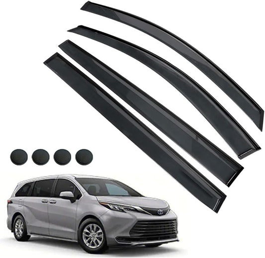 Rain Guards for Sienna 2021-2023, Tape-on Side Window Deflectors for Sienna, Window Visors for Cars, Car Accessories 4 Rain Guards ＆ 4 Car Coasters