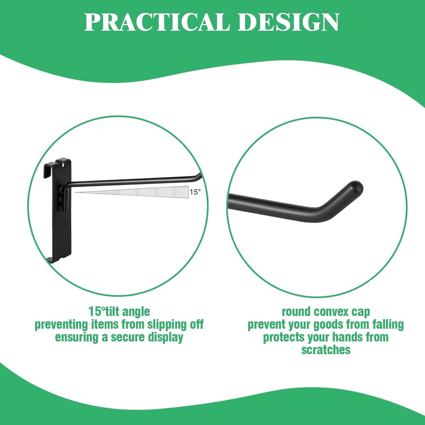 40Pcs 4" 6" 8" 10" Gridwall Display Hooks Assortment Set, Black Metal Grid Wall Panel Hanging Display Hook for Garage Shop Retail Storage, Wire Diameter 5mm/ 0.2”