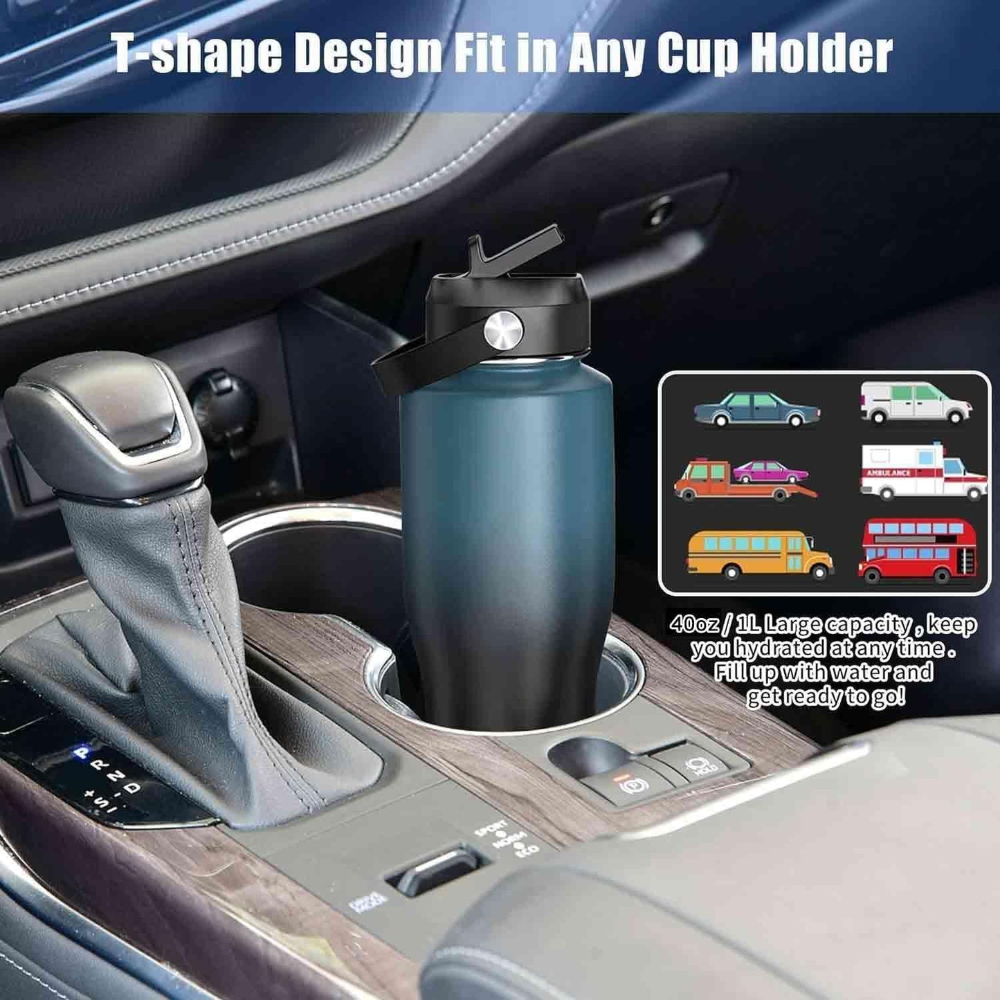 SENDESTAR 40oz Stainless Steel Water Bottle(Cold for 48 Hrs, Hot for 24 Hrs),Double Wall Vacuum Insulated Bottle with Straw Lid, Spout Lid and Flex Cap, Fit in Any Car Cup Holder，Grey-B
