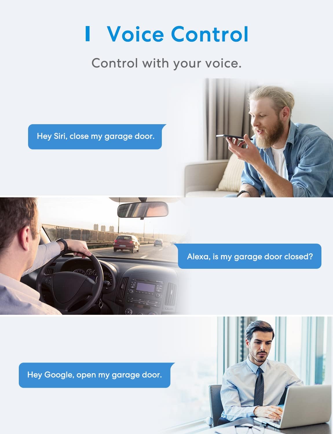 Smart Garage Door Opener Remote with External Antenna, Up to 3 Single Doors, Compatible with Apple HomeKit, Amazon Alexa,SmartThings, Google Assistant