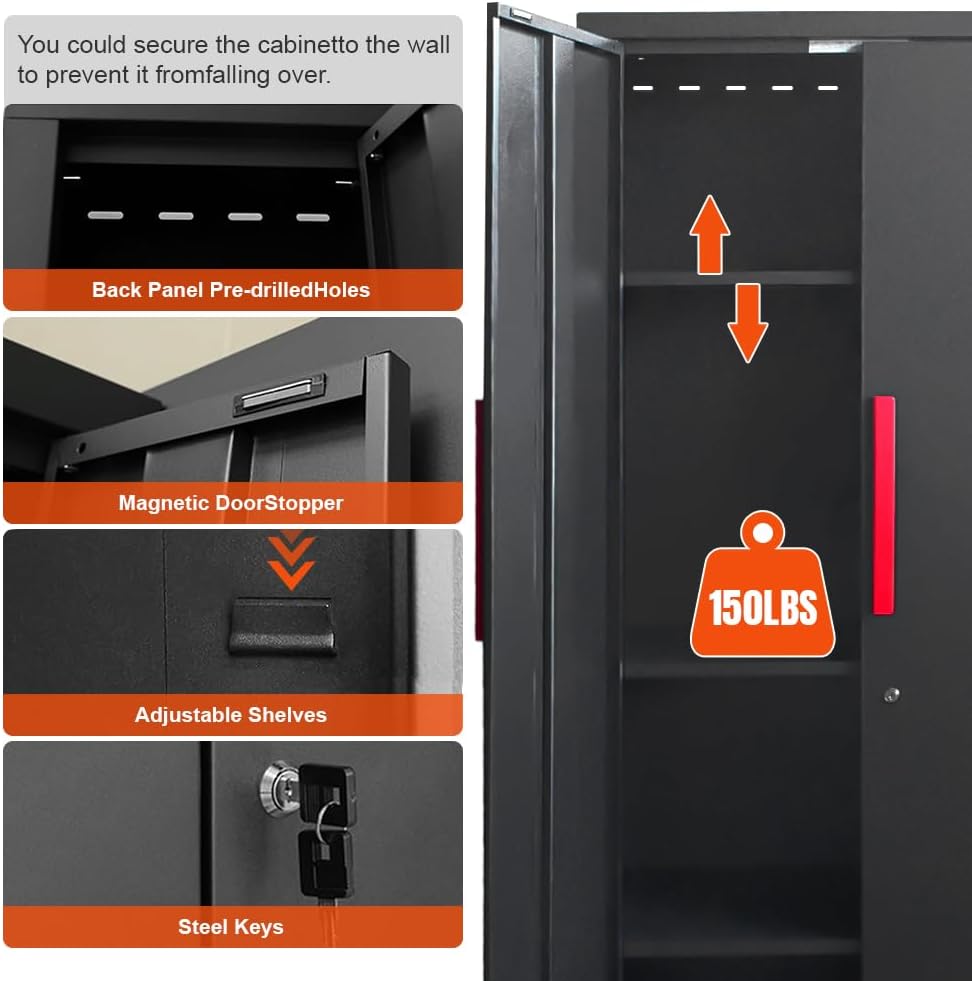 Red Garage Cabinet Storage System 6-Pcs Workshop Set Garage Cabinet and Storage System for Tool Organization