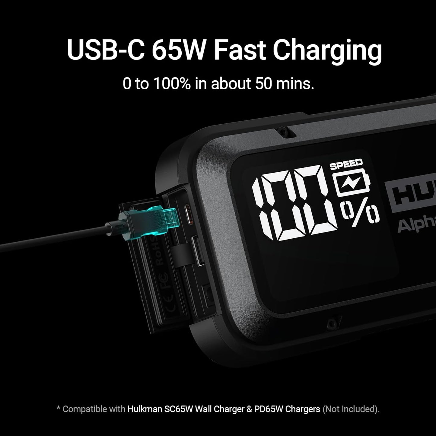 Hulkman Alpha Pro Solid Black, 1500A 44.4Wh Car Jump Starter Portable, High-Capacity Battery Booster & Jumper Cables, 3.3" Display Jump Box, PD65W in&Out, 12V Battery Pack for 7.5L Gas/4.5L Diesel