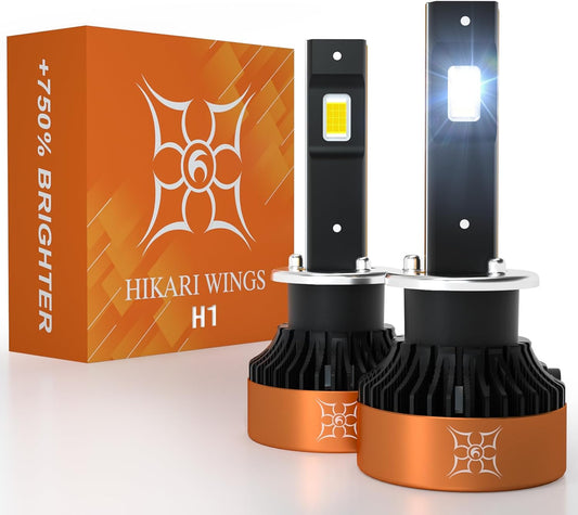 HIKARI WINGS H1 LED Fog light, 30000LM Pure White 6000K LED Bulbs, Plug & Play IP68 Waterproof Pack of 2