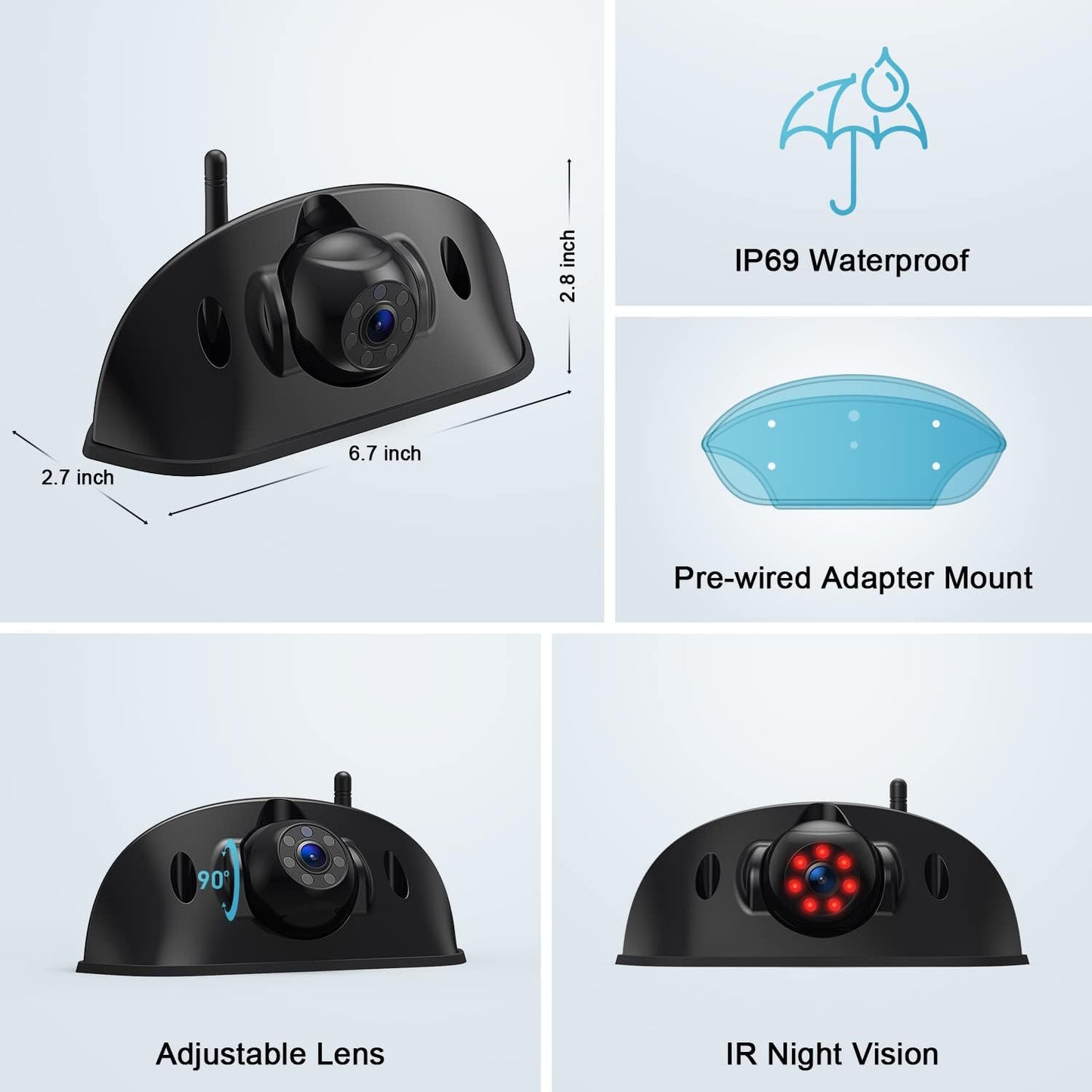 Fookoo HD 1080P 7" Wireless RV Backup Camera System for Furrion Pre-Wired RV Truck Camper, 7" IPS DVR Monitor & Rear View Camera, IR Night Vision IP69 Waterproof DIY Parking Lines - DW7Y5