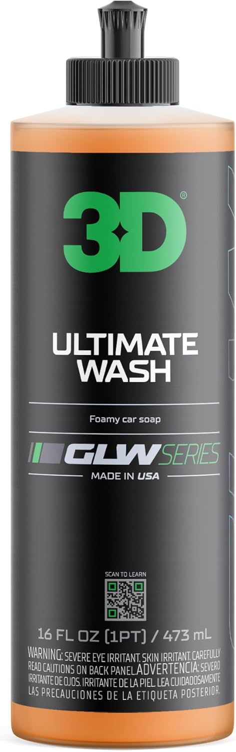 3D GLW Series Ultimate Wash – pH Neutral Car Wash Soap with Ultra Foam – Scratch-Free, High-Foaming Shampoo for Paint Protection – Safe for All Finishes - 16 oz