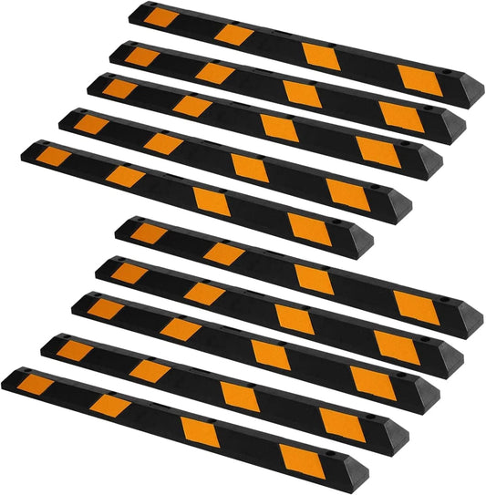 ZONETECH Large Heavy Duty Rubber Parking Curb – 72” Premium Quality Auto Garage Wheel Stopper Professional Grade w/Yellow Reflective Tape for Car, Truck, Trailer and RV (10-Pack)