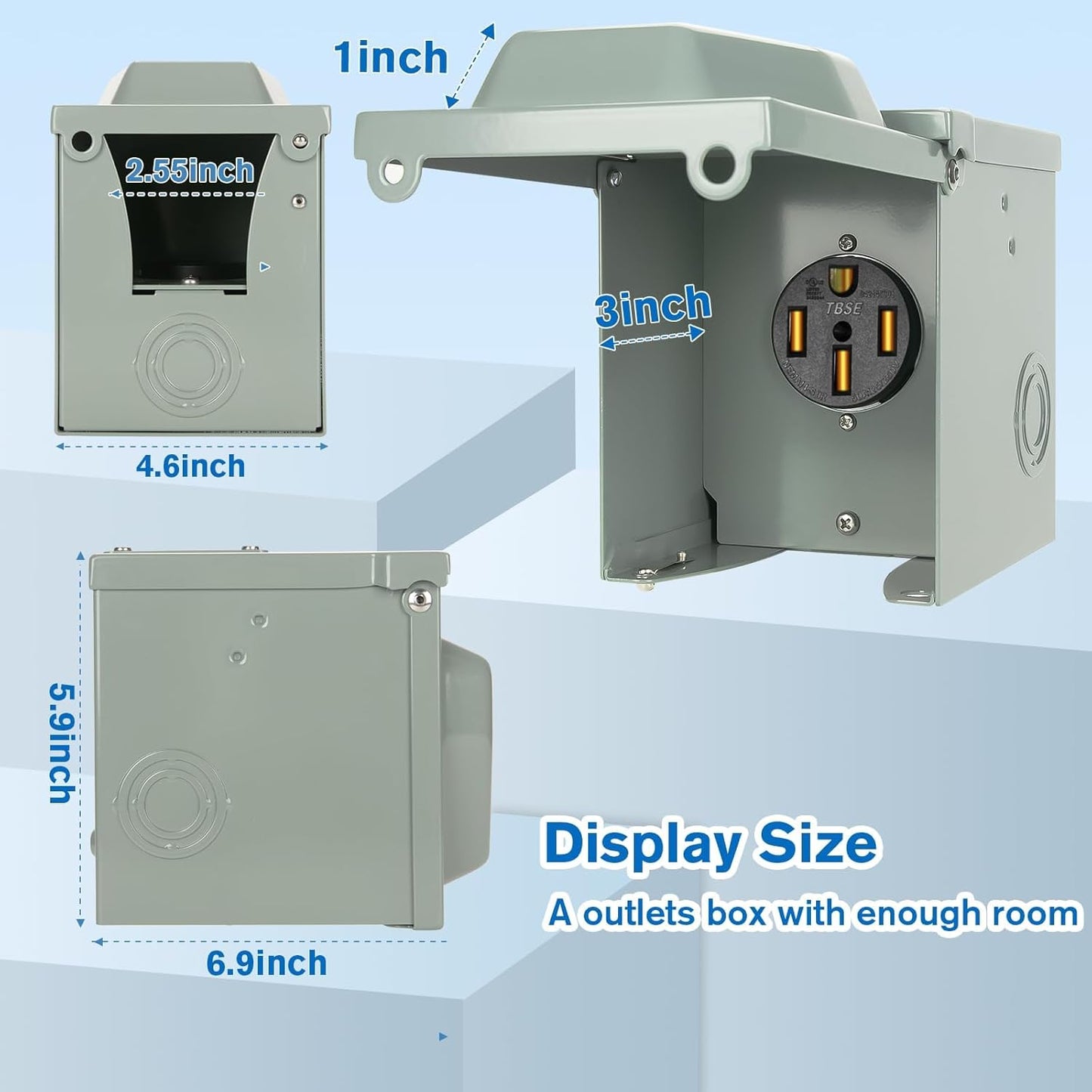 50 Amp RV Power Outlet Box, 125/250 Volt NEMA 14-50R Receptacle, Lockable Enclosed Outdoor Plug, Electrical Receptacle Panel, Weatherproof Temporary Hookup for RV Camper Car Travel Generator