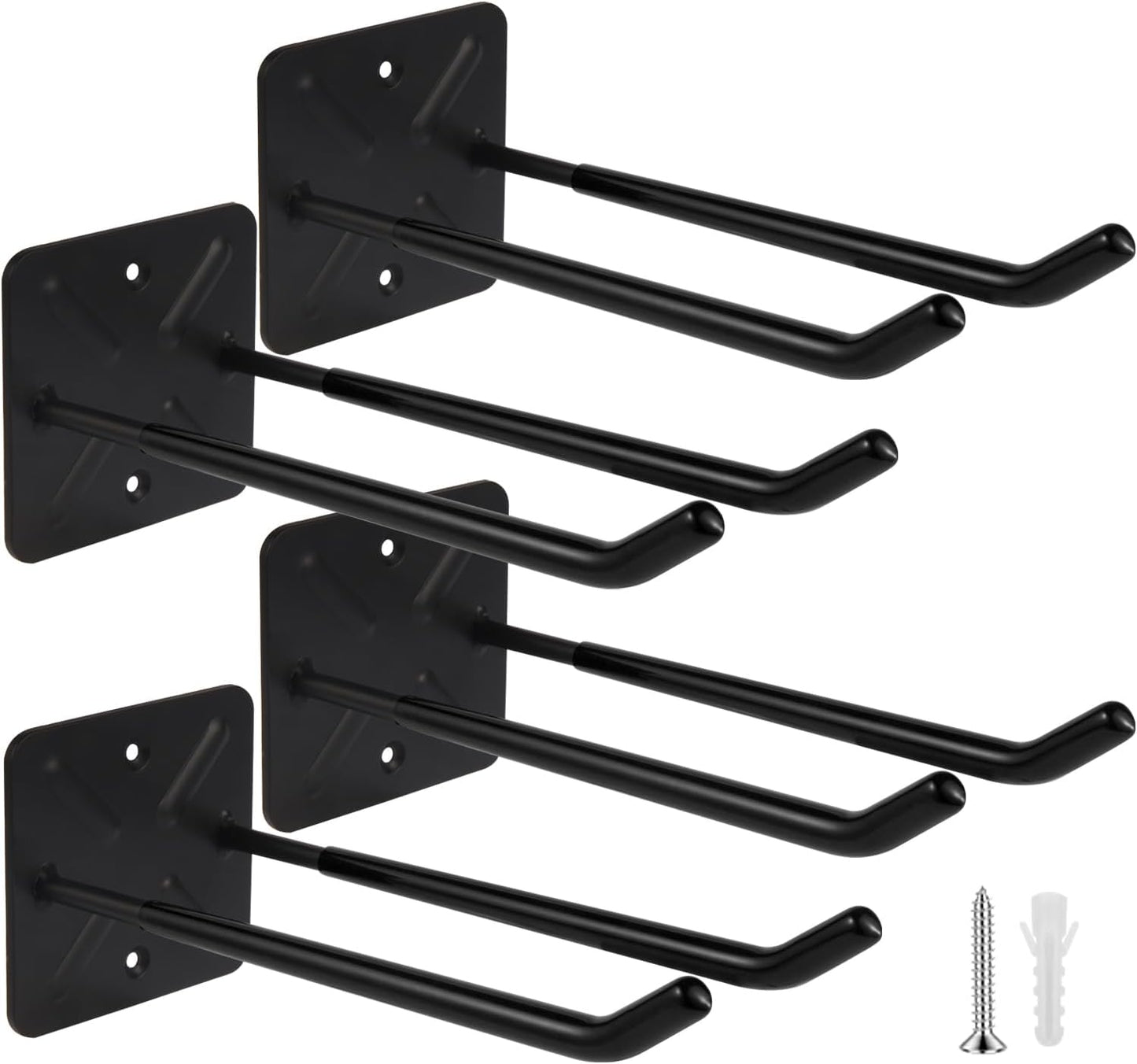 Steel Garage Storage Hooks Wall Tool Organizer, 14 Inch Garage Hook Heavy Duty Utility Storage Hangers Black for Ladders, Chairs, Garden Tools, Set of 4