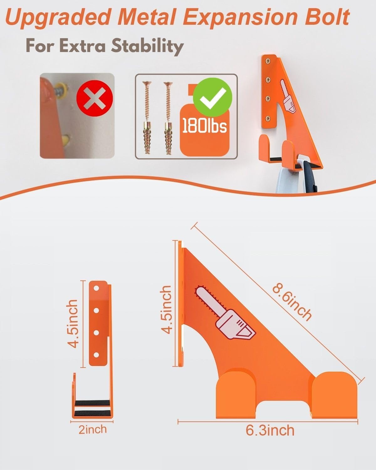 Chainsaw Holder -2 Pack- 180LB Heavy-Duty Alloy Steel Wall Mount Set, Chainsaw Accessories, Universal Fit for Stihl, Husqvarna, Echo Saws, Rust-Proof & Space-Saving Design (Garage, Workshop)