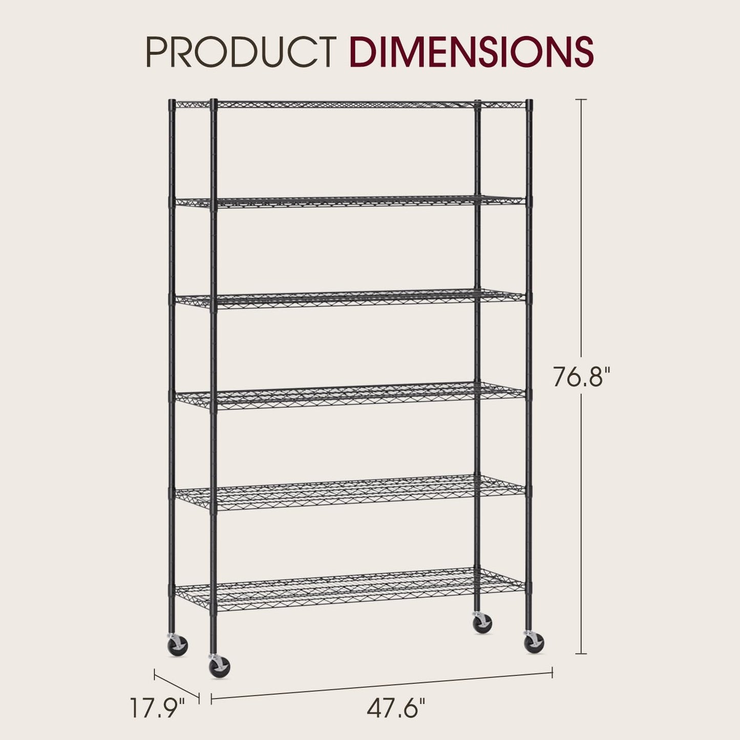 BestOffice 18x48x77 Storage Shelves Commercial Heavy Duty Metal Shelves Garage Organizer Wire Rack Shelving Storage Unit Shelf Adjustable Utility 6000 LBS Capacity,Black